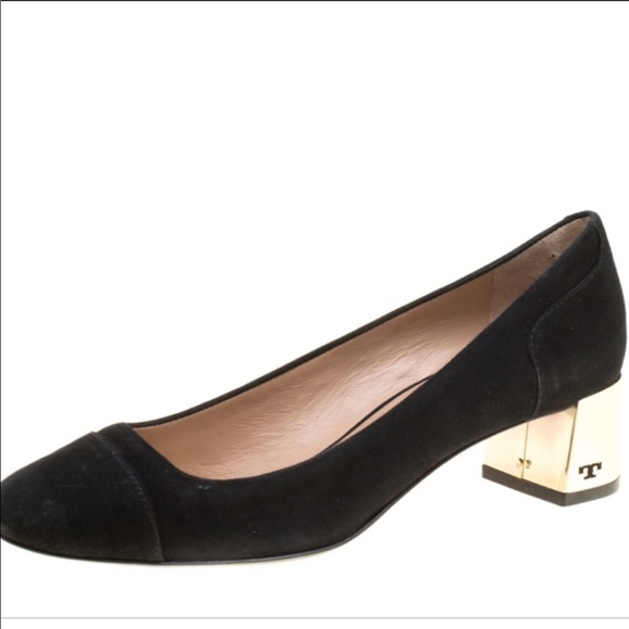 black and gold block heels